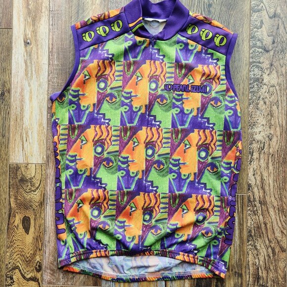 Vintage Pearl Izumi Made in USA Face Printed Cycling Top Sleeveless Zip-Up - Picture 1 of 11